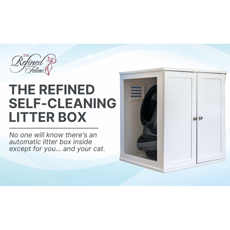 Refined Self Cleaning Litter Box Cabinet, Cane Style, Smoke Gray