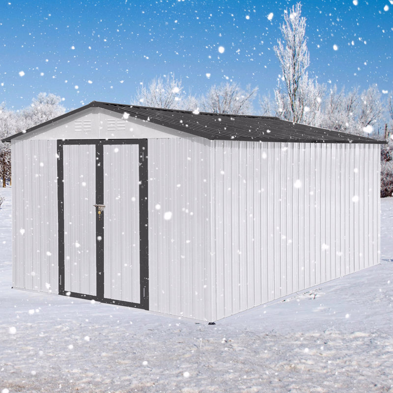 Metal Garden Sheds 12Ftx10ft Outdoor Storage Sheds, 79.9" H x 121.2" W x 147.6" D, White/Gray