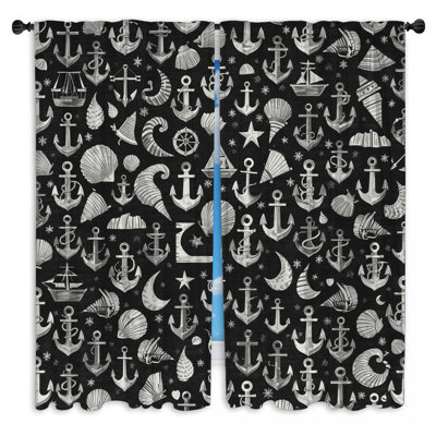 Rideaux de fenêtre Anchor à motif nautique diaphane et obscurcissant - 2 panneaux