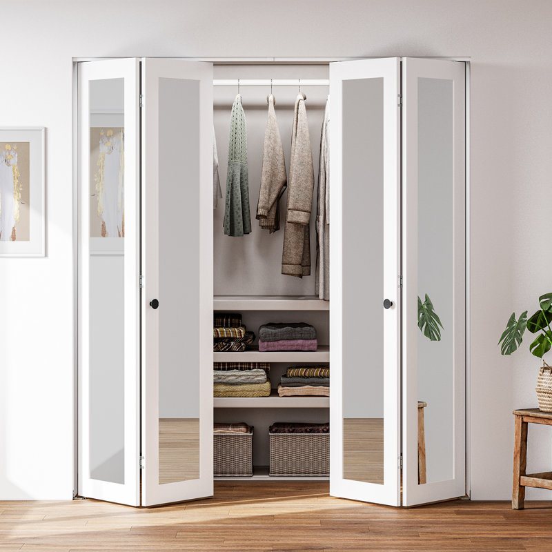 Portes pliantes en verre à miroir 1-Lite 78 po avec quincaillerie d'installation pour porte d'une hauteur de 80 po