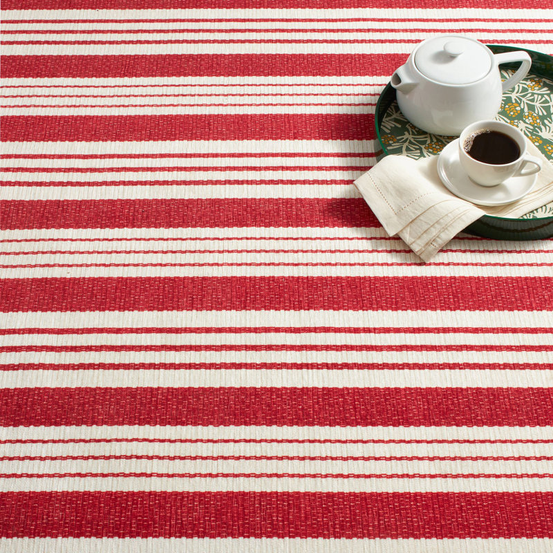 Abby Ticking Red and White Stripe Washable Runner Rug