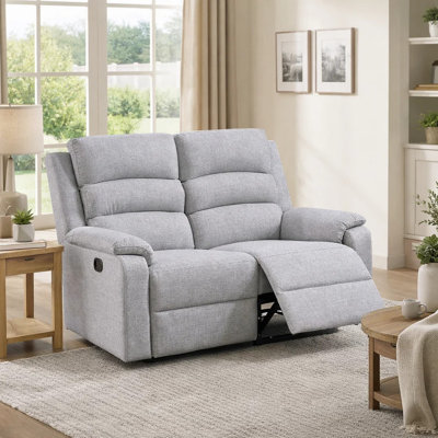 Sonia Manual Reclining Loveseat, Bone White Channel-Tufted Burlap, 53 Inch