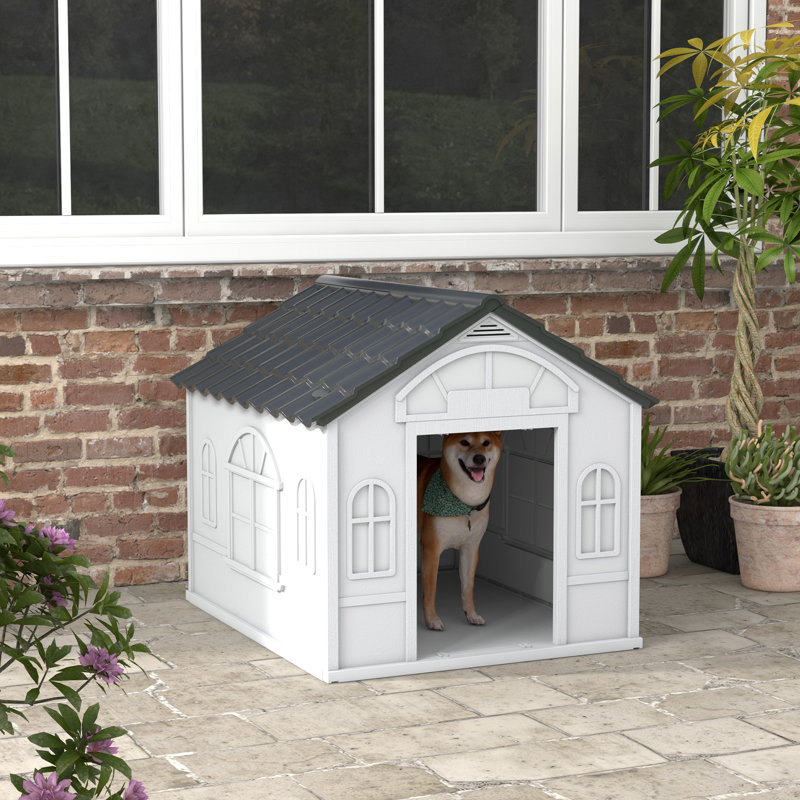 Plastic Dog House, 82cm H x 98.2cm W x 98.2cm D, Grey