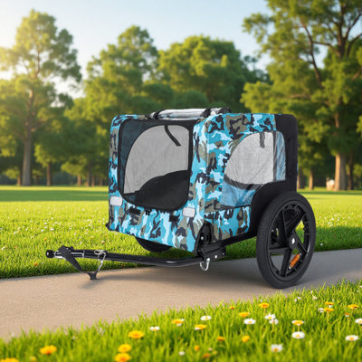 Outdoor Heavy Duty Collapsible Pet Bike Trailer With 16-Inch All-Terrain Wheels & Universal Hitch – Foldable Dog