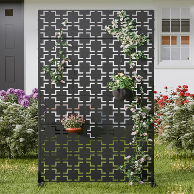 71"x47" Black Metal Outdoor Privacy Screen