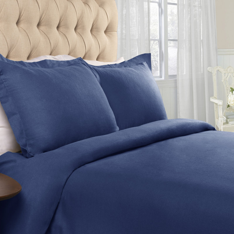 Ensemble de housse de couette en flanelle de coton 3 pièces Gizem, Marine, Housse de couette très grand et 2 très grandes t