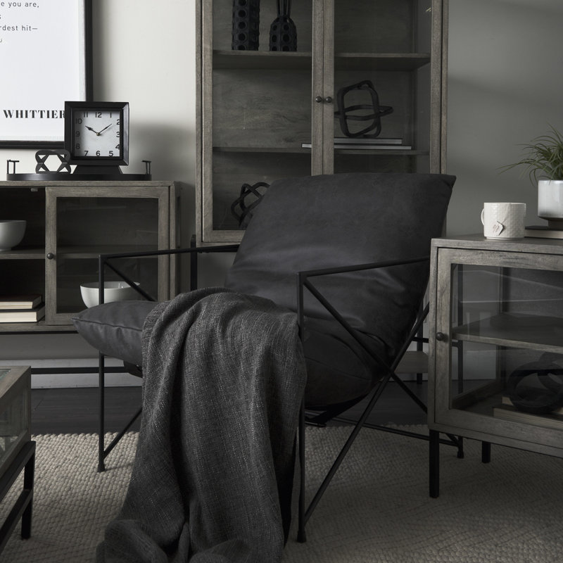 5" W Armchair, Black Faux Leather