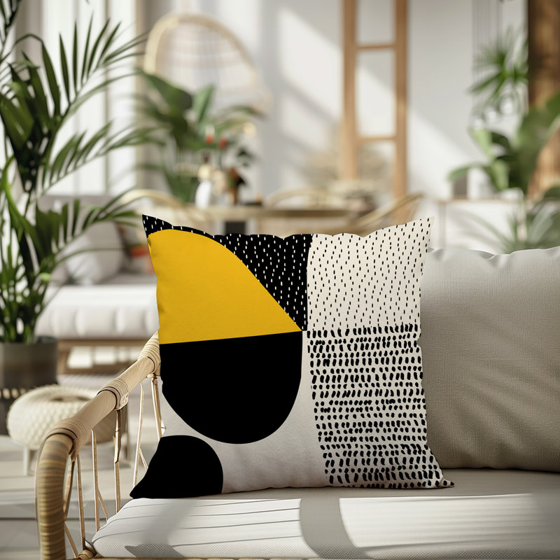 Coussin carré intérieur / extérieur pia, H 17 po x l 17 po, Jaune / noir / blanc cassé