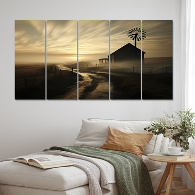 Wind Turbines Country Charm III - campagne, reproduction d'art sur toile - 5 panneaux égaux