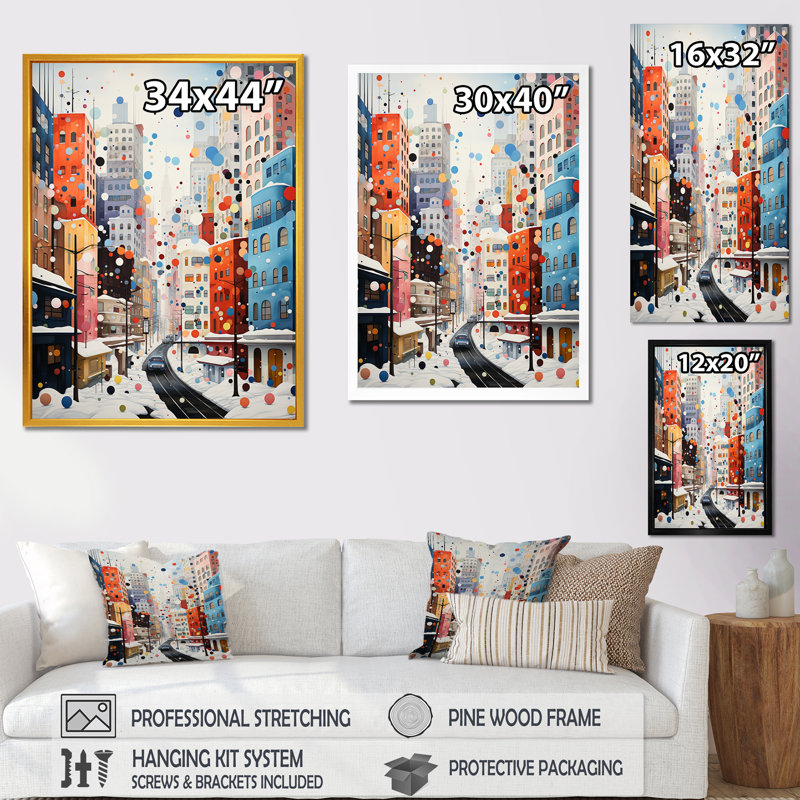 Bulle urbaine, décor urbain, paysage urbain II - art mural art déco urbain, Cadre simple noir, H 32 po x l 16 po x P 1 po