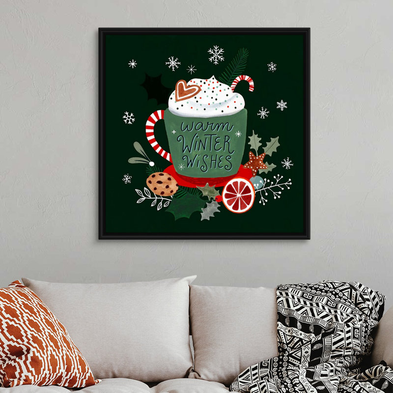 Reproduction d’art textuel sur toile, "Christmas comforts II" par Victoria Borges, 38" H x 38" W x 1.75" D, Cadre noir