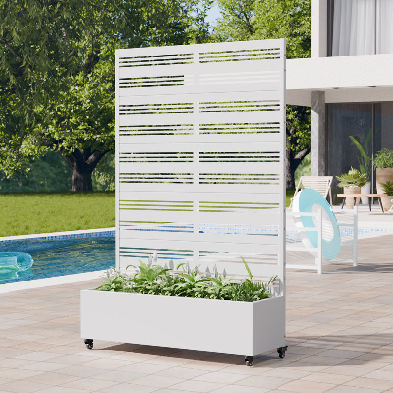 Boîte à fleurs rectangulaire en métal avec treillis pour plantes grimpantes Ble, H 72 po x l 35 po x P 16 po, White