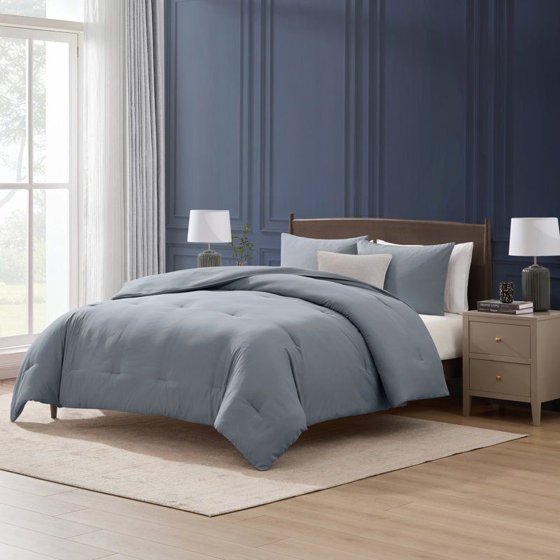 soft microfiber 3 piece comforter set with pillow shams, Slate Blue, King Comforter + 2 King Shams