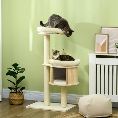 Tour de jeu à 3 niveaux, poteaux à griffer, coussins moelleux et espaces. Sécuritaire pour les petits chats, arbre de divertissement léger et agréable