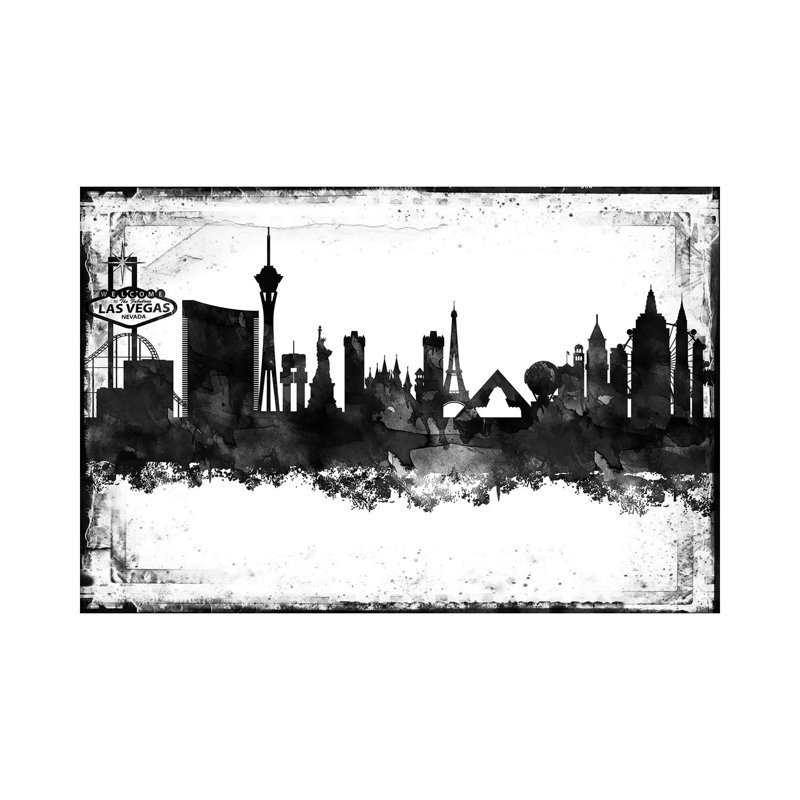 Las Vegas encadrées en noir et blanc, H 8 po x l 12 po x P 0,75 po, Las Vegas