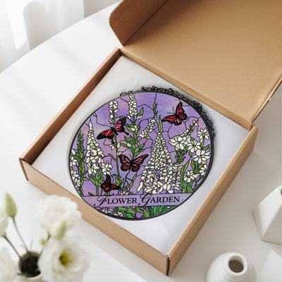 12"H Flower Garden Stained Glass Window Panel