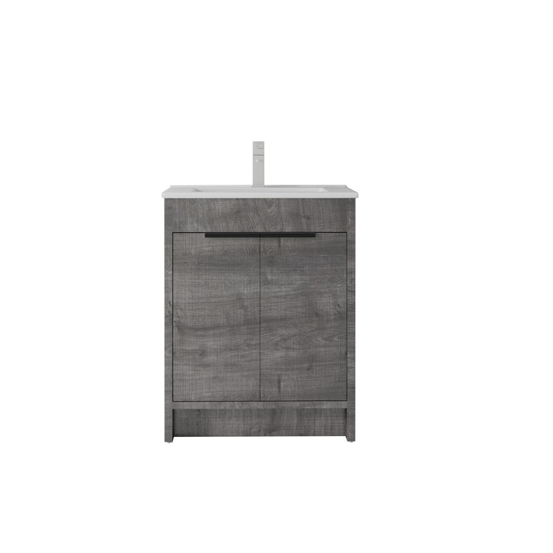 Meuble-lavabo autoportant de 30 po avec lavabo et tiroir à fermeture en douceur pour petites salles de bain, Grey, 30"
