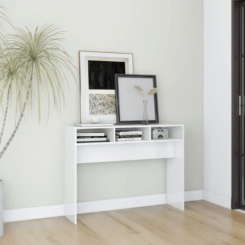 Goar Console Table Engineered Wood Accent Couch End Side Table, High Gloss White