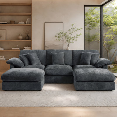 Luxury Extra-Wide Deep Seat Sofa, Oversized Chenille Upholstered Couch with Cloud Comfort, Modern Solid Wood Frame Sectional for Living Room