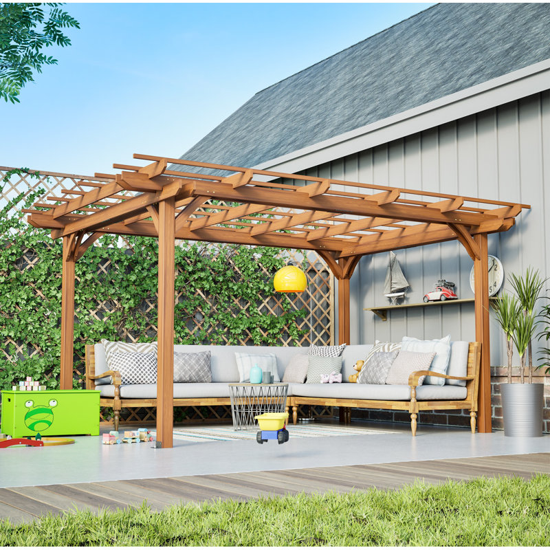 12 x 10 FT Outdoor Wood Pergola, Wooden Grape Pergola for Climbing Plant Support for Garden, Patio, Backyard, Deck, Brown