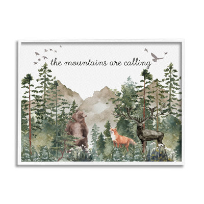 «Mountains Are Calling Wilderness Animals Woodlands Trees», impression numérique sur estampe numérique par Amy Brinkman