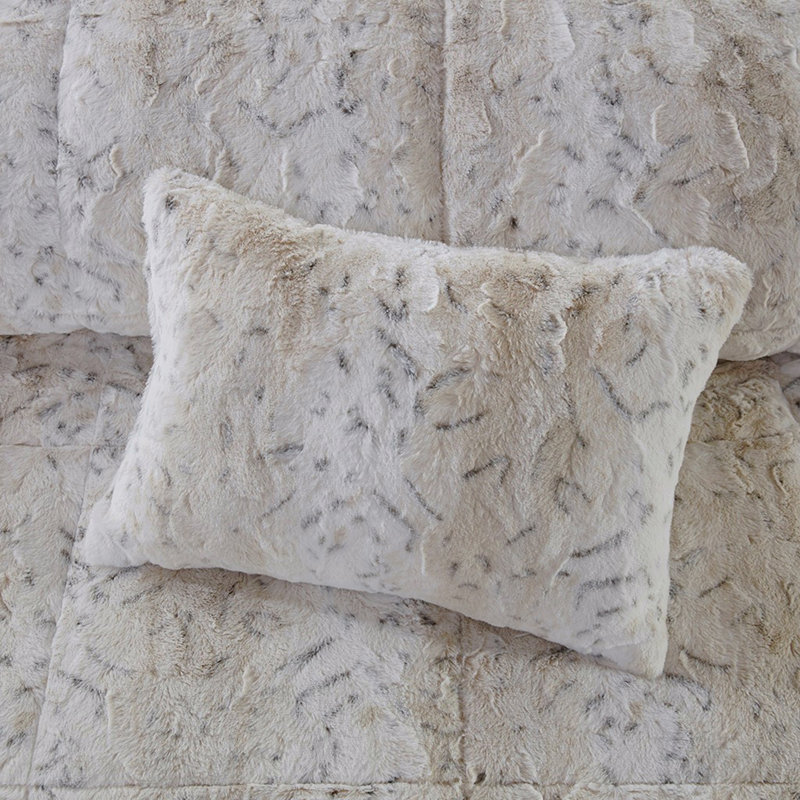 Ensemble d'édredon en fausse fourrure pour très grand lit 4 pièces, Beige-brun