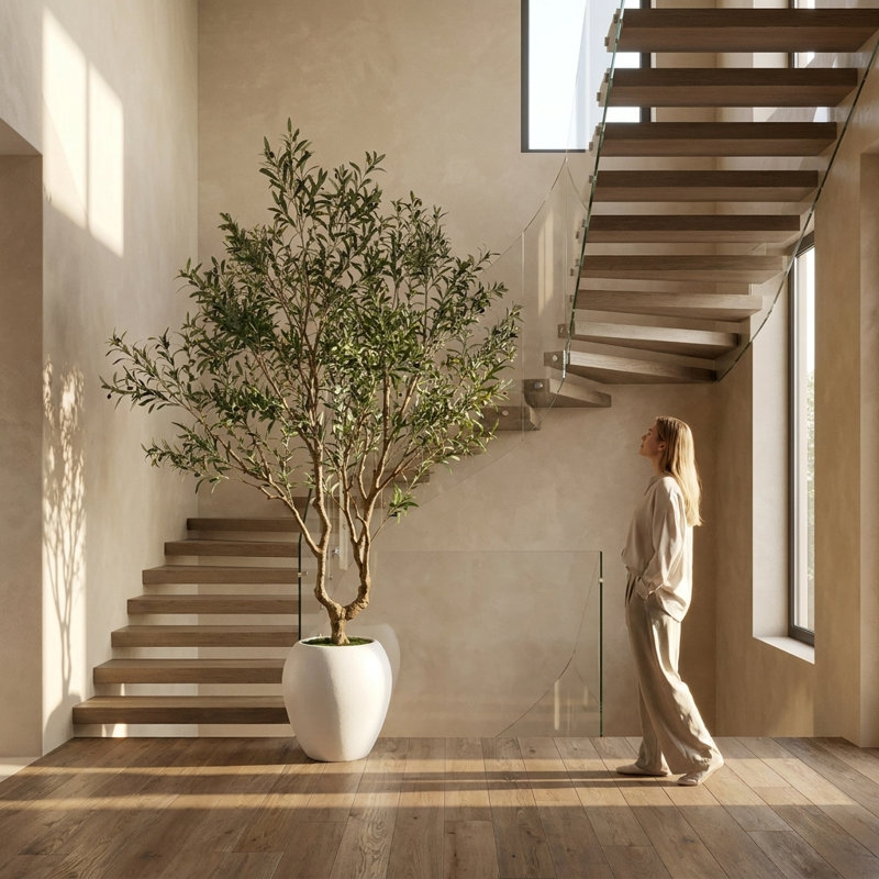 8FT Full & Lush Multi-Branch Artificial Olive Tree, 96" H x 50" W x 50" D