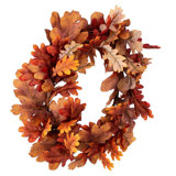 Vickerman 26" Orange Autumn Oak Leaf Wreath. It measures 26 by 14 inches.