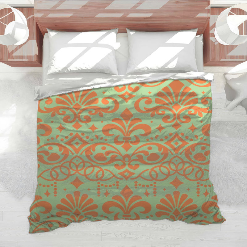 Édredon orange à motif damassé, King