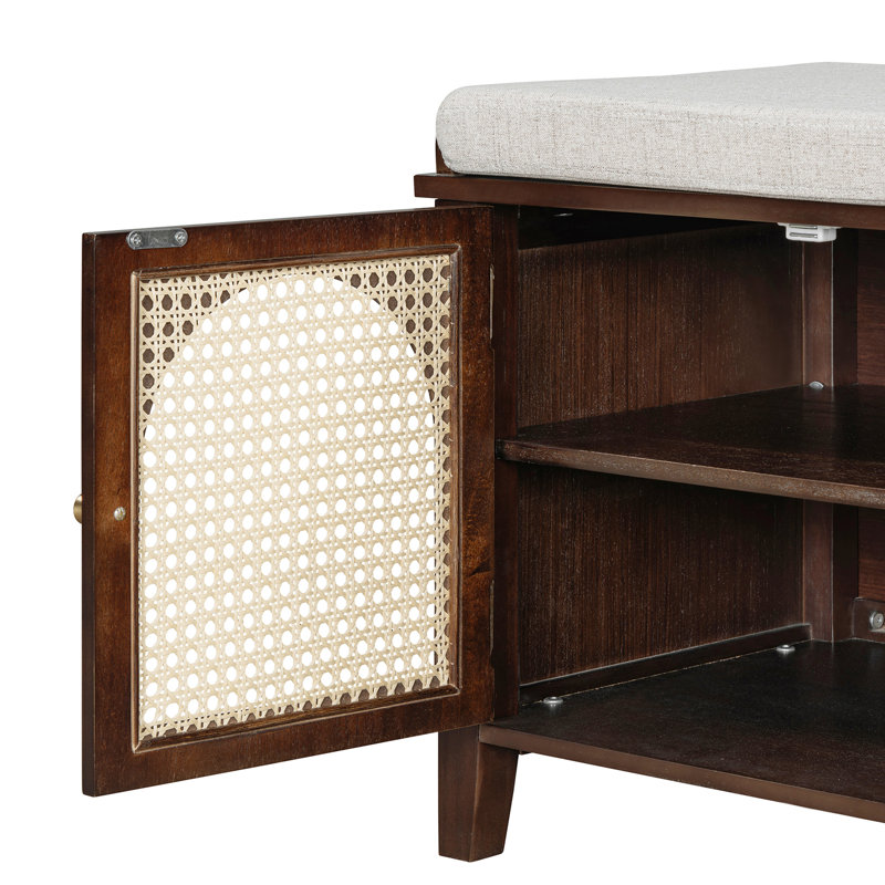 43" Wide Shoe Storage Bench With Cushion Entryway Bench Storage Bench With Storage And 2 Drawers, Espresso