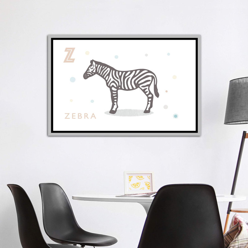 Zèbre - imprimé, H 40 po x l 60 po x 1,5 po, Toile avec cadre argenté, Pas de tapis