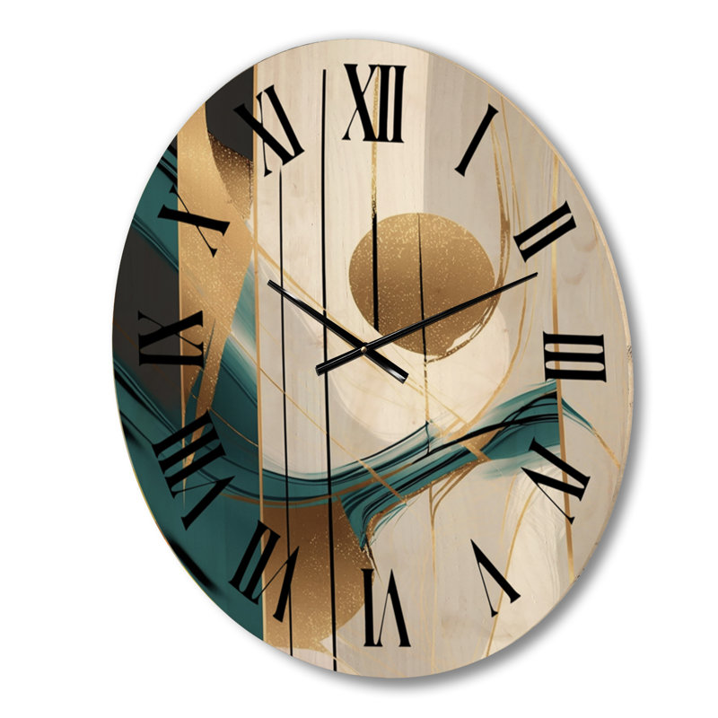 Pleine horloge murale en bois pleine lune or et turquoise Minimalisme I, Petit