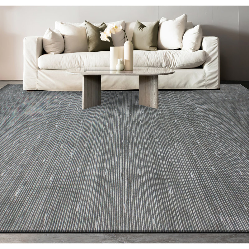 Tapis gris noué à la main, Rectangle 6 pi x 9 pi