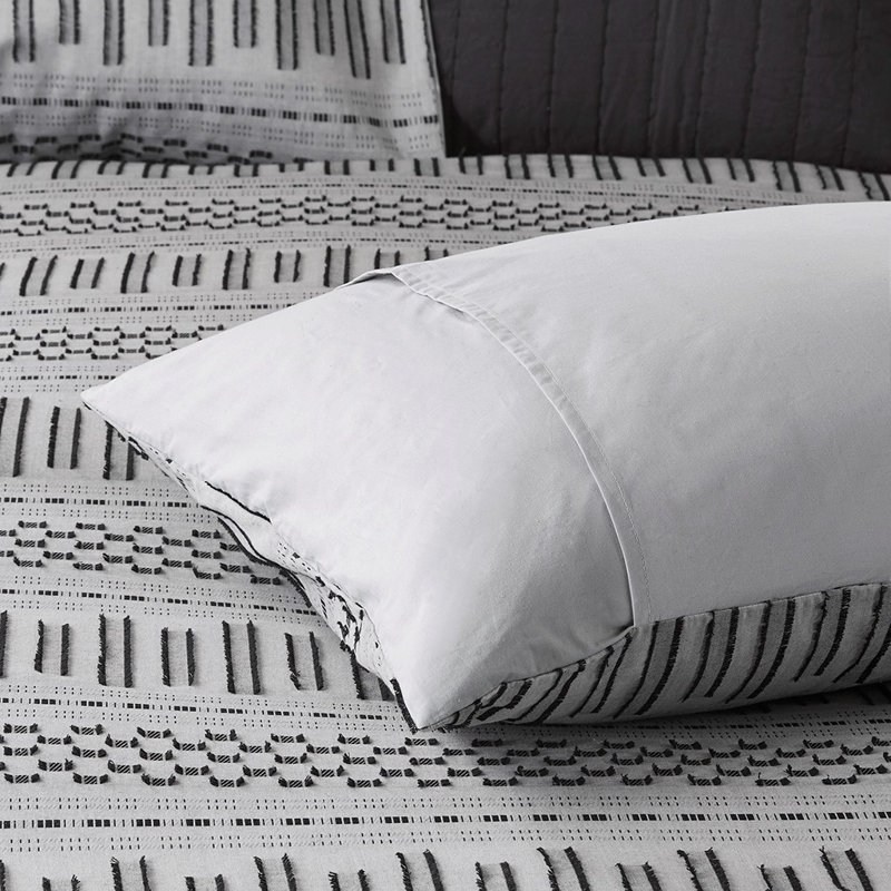 Literie en coton Mackinzey, Housse de couette double / grand + 2 taies décora, Gris / noir