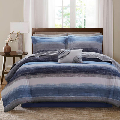 9-Piece Queen 9 Piece Comforter Set with Cotton Bed Sheets,Navy
