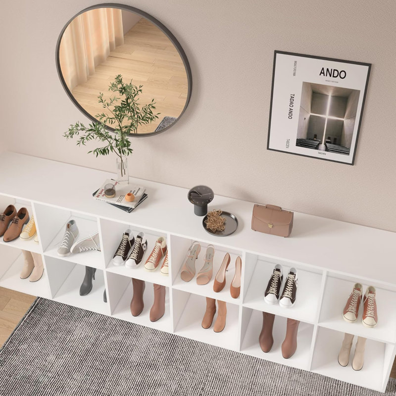 Hokku Designs Shoe Rack, 12 Compartment Open Storage Display Shoes Organizer FSSR019, Ivory White