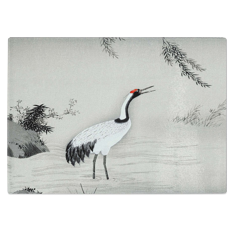 Glass Japanese Crane by Kano Motonobu Chopping Board, 28.5 cm W x 20 cm L