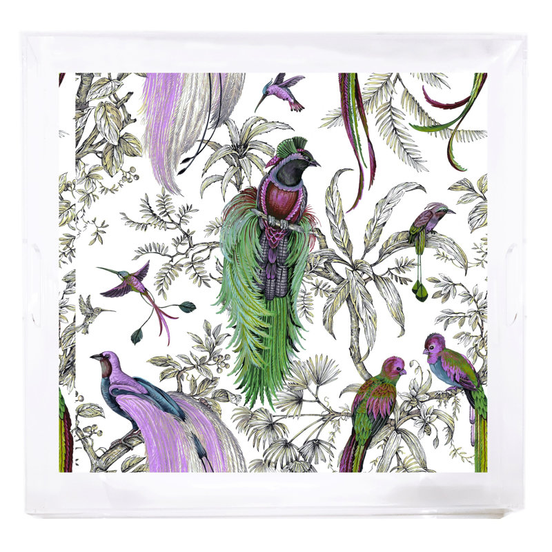 Audubon Exotica Acrylic Square Decorative Tray, Lilac/Green/Multi