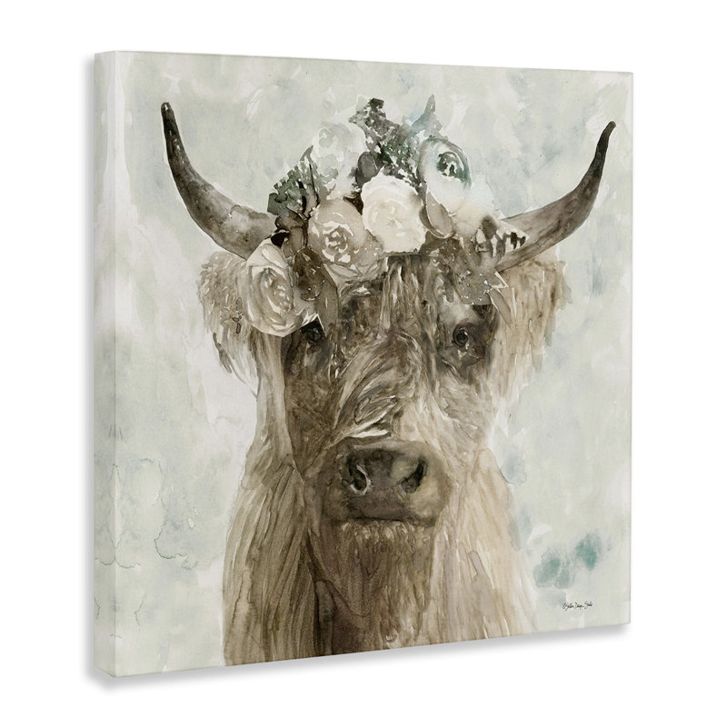 «Delicate Soft Buffalo with Floral Crown» par Stellar Design Studio - impression d'art graphique, H 36 po x l 36 po