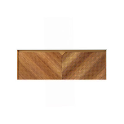 48" Wall-Mounted Brown Oak Plywood Cabinet And Carrara White Sintered Stone Countertop, NO Basin, NO Faucet And Sink Cove