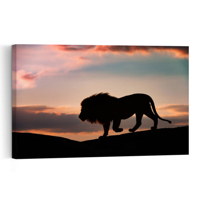 Majestic Lion Sunset Dramatic Peaceful Abstract Cat Lion Nature Sunset Wall Art Print by Mario Vigo - Wrapped Canvas Print