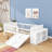 Twin-Size Wood Low Loft Bed with Slide, Climbing Ladder and Storage Shelves-1121609859