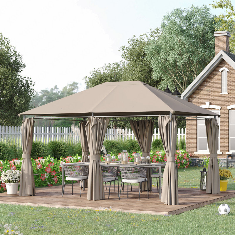 Pavillon de jardin en acier 10 x 13 pi, pour utilisation dans le jardin avec parois latérales amovibles (kaki), Beige