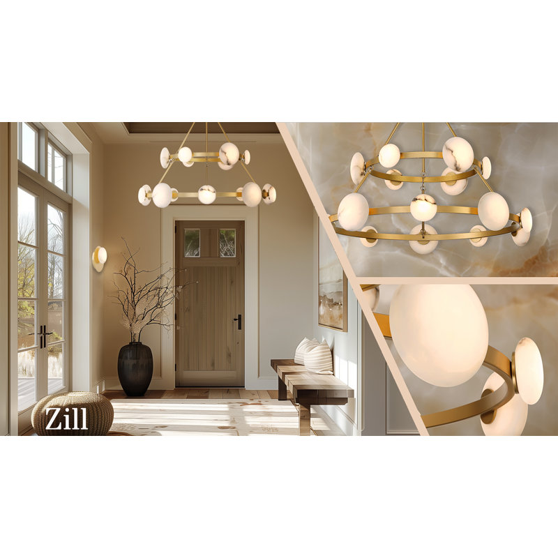 Lily Gold 10-Light LED Chandelier with Alabaster Shades