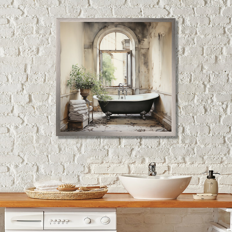 «Bath Bath» de Tranquility II - art mural, H 24 po x l 24 po x P 1 po, Encadrement argenté