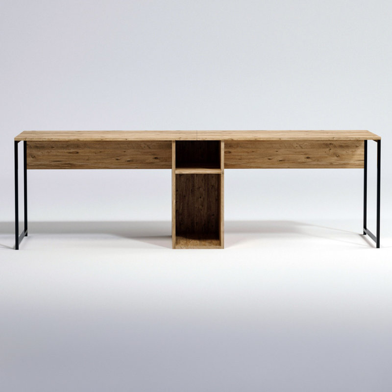 Bureau d'étude moderne avec option de fixation murale, pin atlantique et noir, 94,5 po x 29,1 po x 23,6 po | 100% panneau de particules enduit de mélamine, 0,71 pouces d'épaisseur, pieds en métal thermolaqués et thermostatiques, plusieurs tablettes pour l'organisation