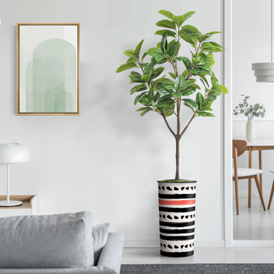 Arbre artificiel en fauve gris avec aquarelle abstraite pot de magnolia