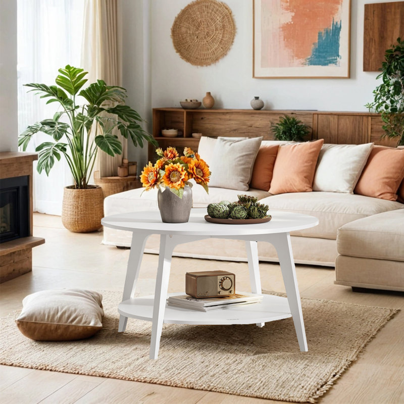 2 Tier Coffee Table With Storage, White