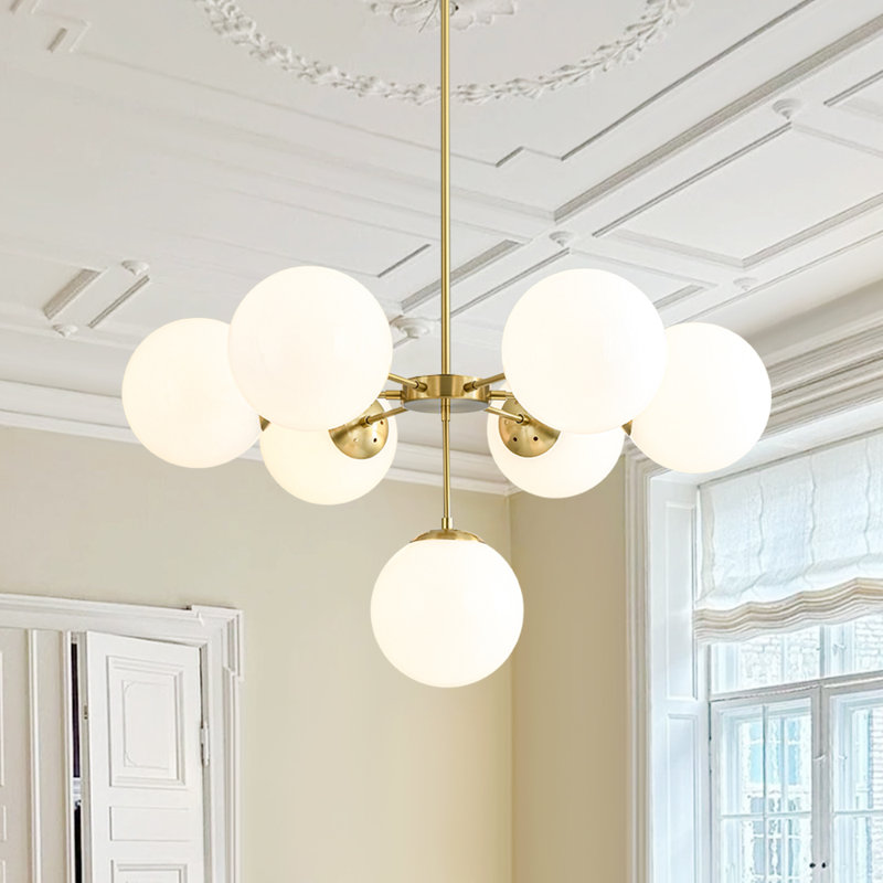 Lustre à 7 lumières avec abat-jour sphérique Delacroy, H 21,2 po x l 35,4 po x P 35,4 po