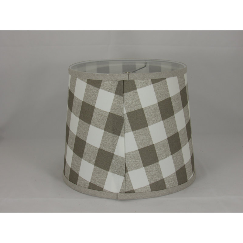Abat-jour tambour en coton noir et blanc délavé (araignée), H 11 po x l 14 po x P 14 po, Blanc / Gris